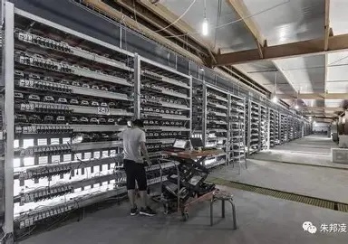 A vibrant mining farm bustling with machines