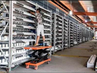 A futuristic mining farm with advanced cooling systems