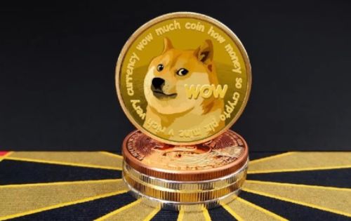 A vibrant visual of Dogecoin mascot superimposed against a mining rig showcase